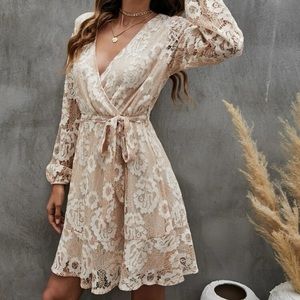 Bishop Sleeve Lace Bodice Belted Dress